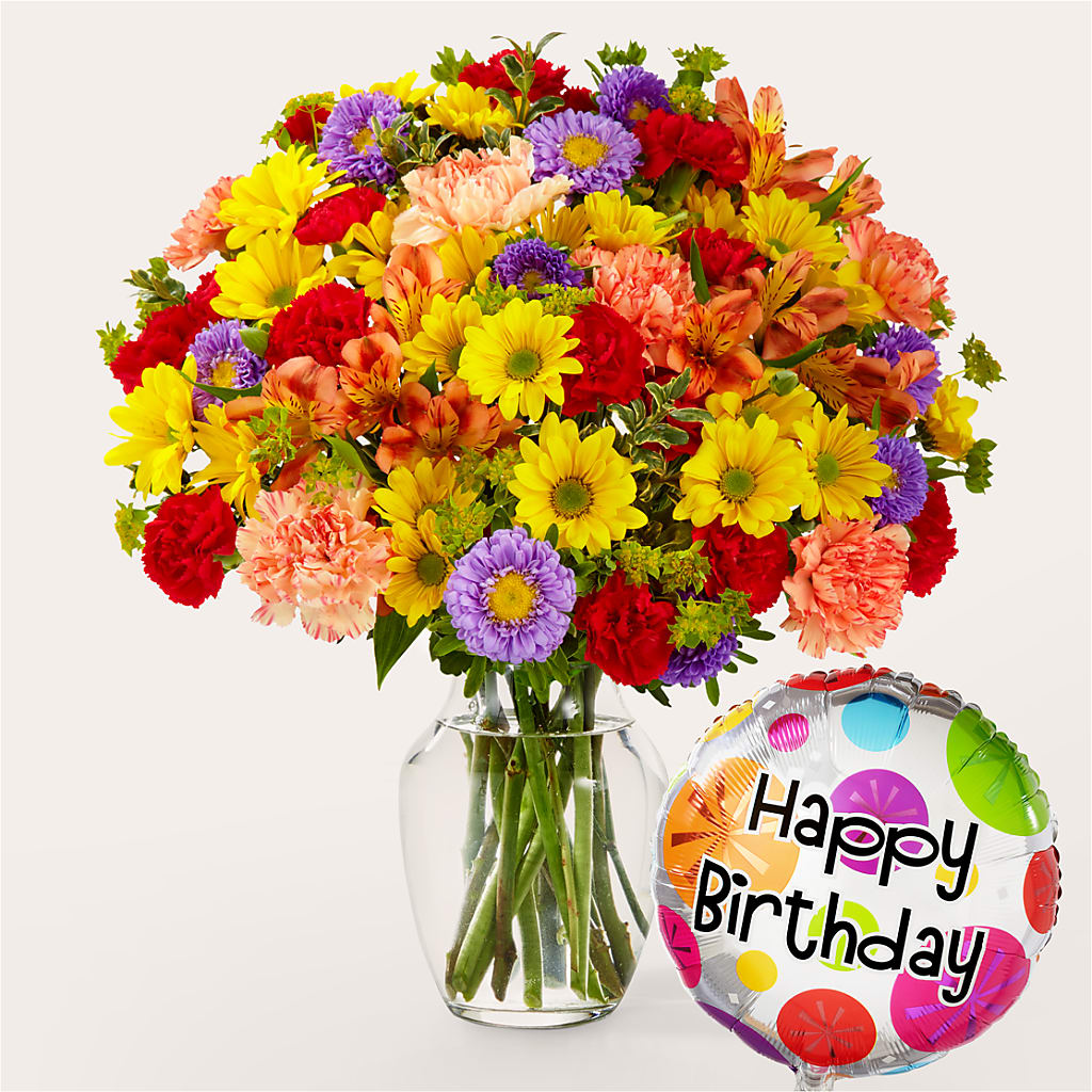 Kaleidoscope Bouquet with Birthday Balloon – MCKNIGHT'S FLOWERSHOPPE INC., Peterborough ON