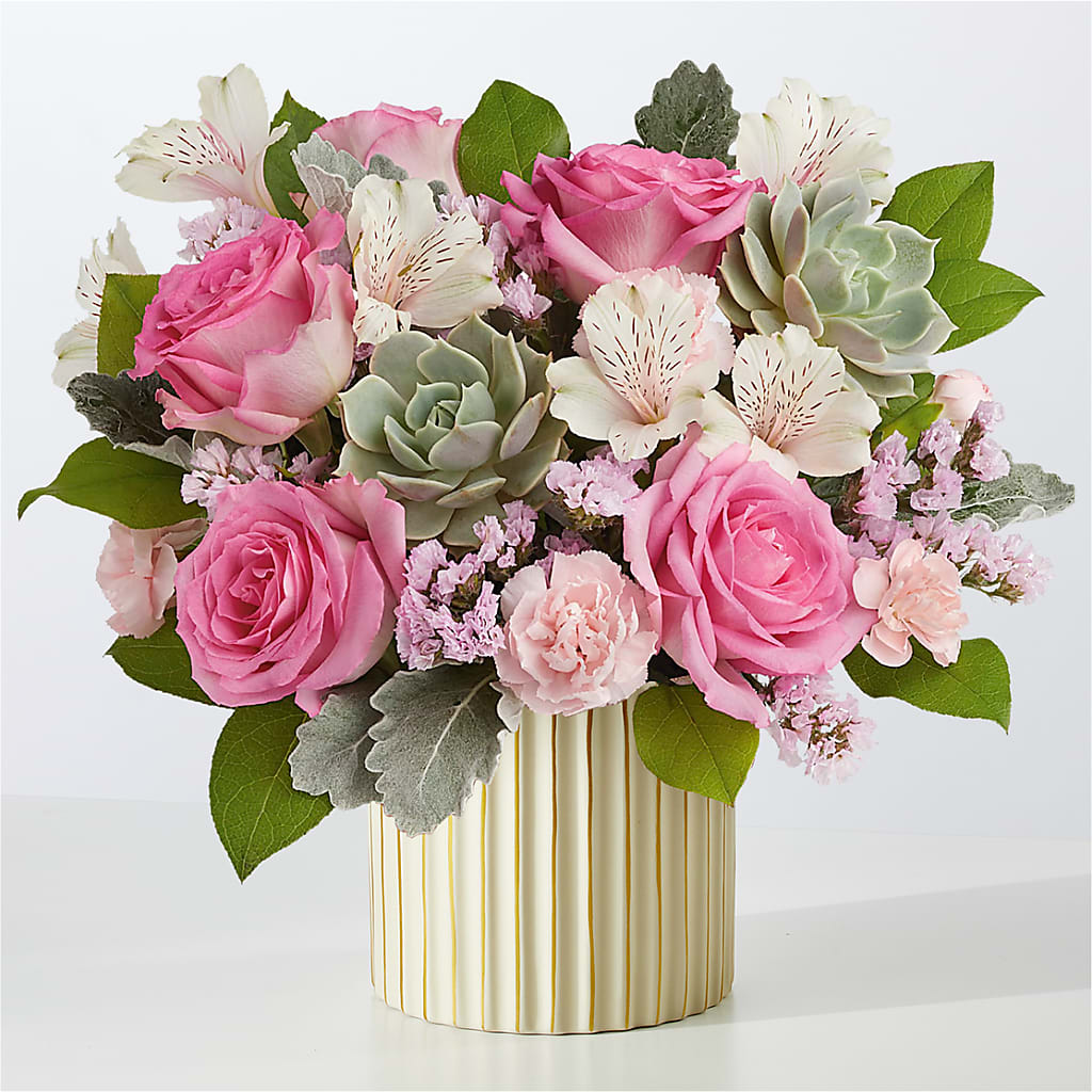 Dusty Rose Bouquet with Ivory Vase – MCKNIGHT'S FLOWERSHOPPE INC., Peterborough ON