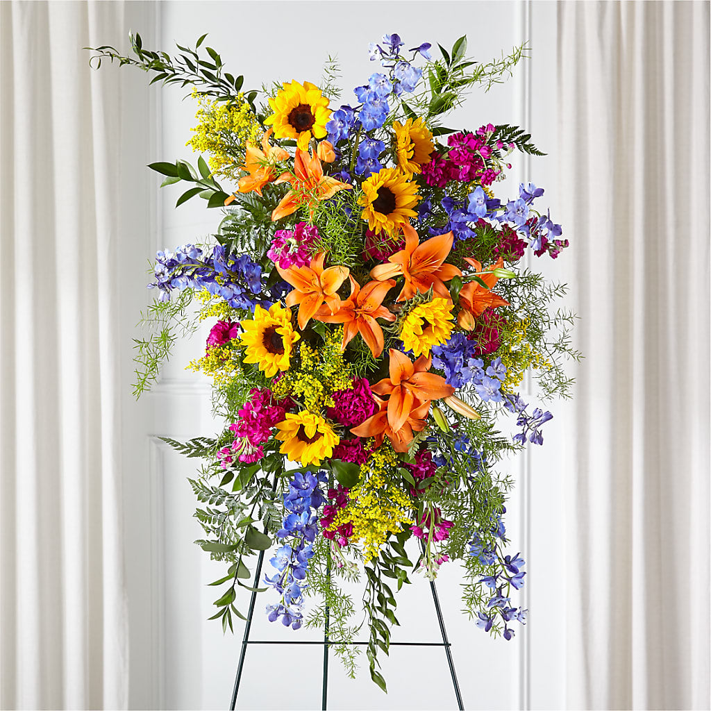 Sunlit Memories Standing Spray (Standard) – MCKNIGHT'S FLOWERSHOPPE INC., Peterborough ON