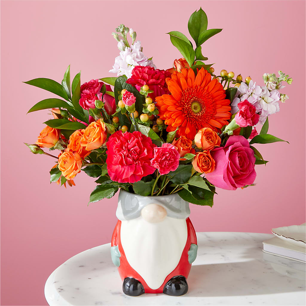 Bouquet de fête avec vase gnome