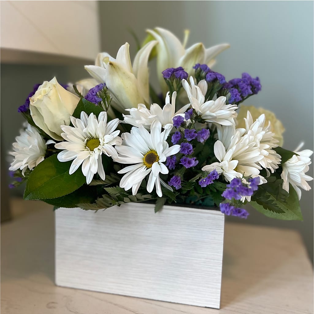 Beyond Blue Box Bouquet – MCKNIGHT'S FLOWERSHOPPE INC., Peterborough ON